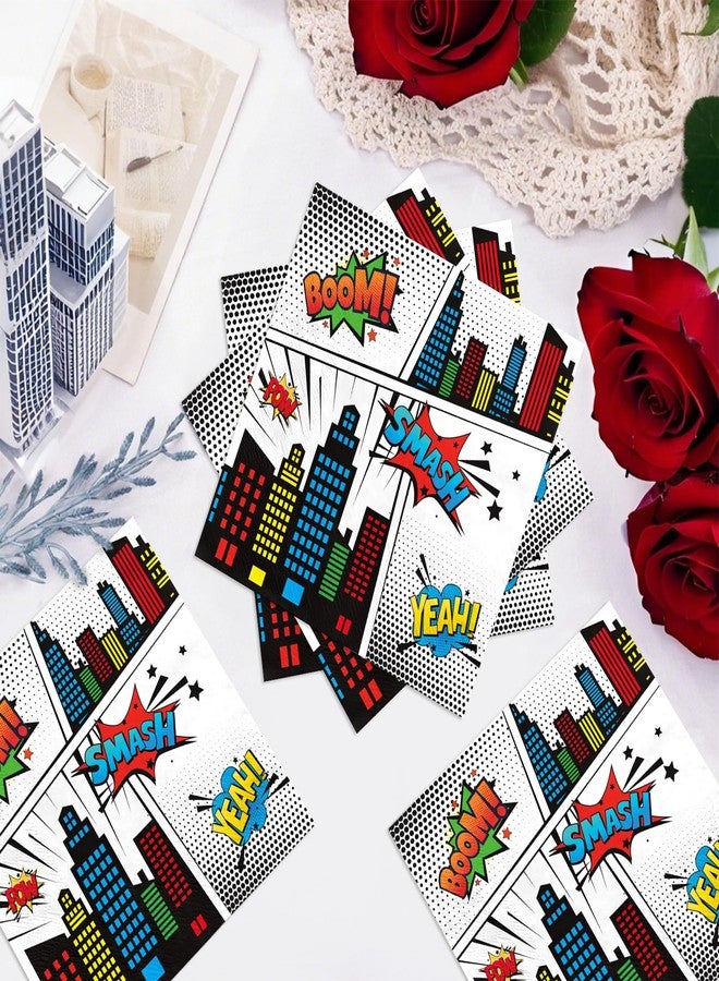Grencian 100 Pcs Super Theme Hero Square Napkins Disposable White Comic Hero Paper Napkins Hero's Action Sign Cityscape Cocktail Napkin for Kids Baby Shower Spider Party Decorations Supplies - Image 4